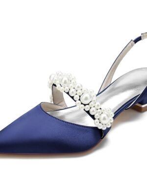 Elegant Satin Low Heel Pearl Embellished Wedding Shoes - Image 11