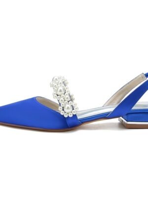 Elegant Satin Low Heel Pearl Embellished Wedding Shoes - Image 3