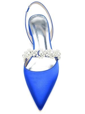 Elegant Satin Low Heel Pearl Embellished Wedding Shoes - Image 4
