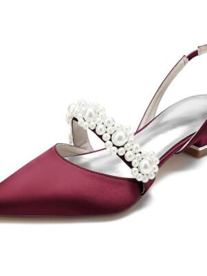 Elegant Satin Low Heel Pearl Embellished Wedding Shoes - Image 9