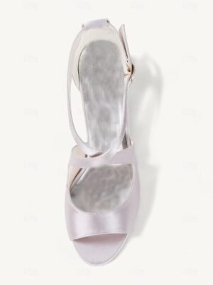 Elegant Satin Peep-Toe Pearl Ankle Strap Heels - Image 3