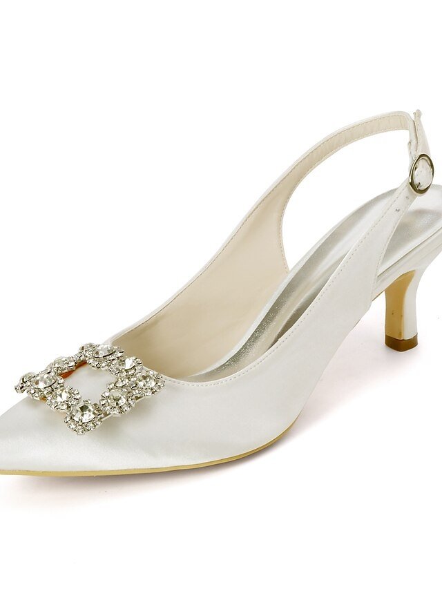 Elegant Satin Pointed Toe Kitten Heel Slingback Heels - Image 1