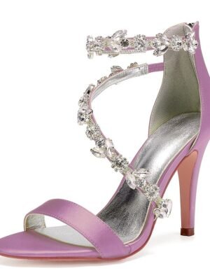 Elegant Satin Rhinestone Embellished Stiletto Heels - Image 14