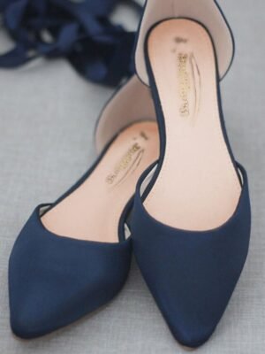 Elegant Satin Ribbon Tie Ivory Pointed Toe Ballet Flats - Image 7