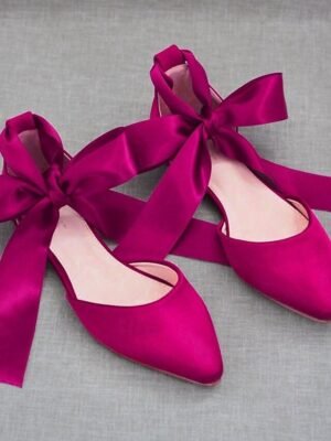 Elegant Satin Ribbon Tie Ivory Pointed Toe Ballet Flats - Image 8