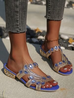 Elegant Sexy Rhinestone Block Heel Satin Mules - Image 15