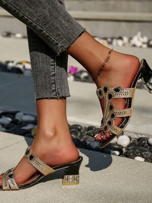 Elegant Sexy Rhinestone Block Heel Satin Mules - Image 24