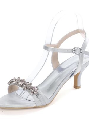 Elegant Silver Rhinestone Open-Toe Ankle Strap Heeled Sandals - Image 1