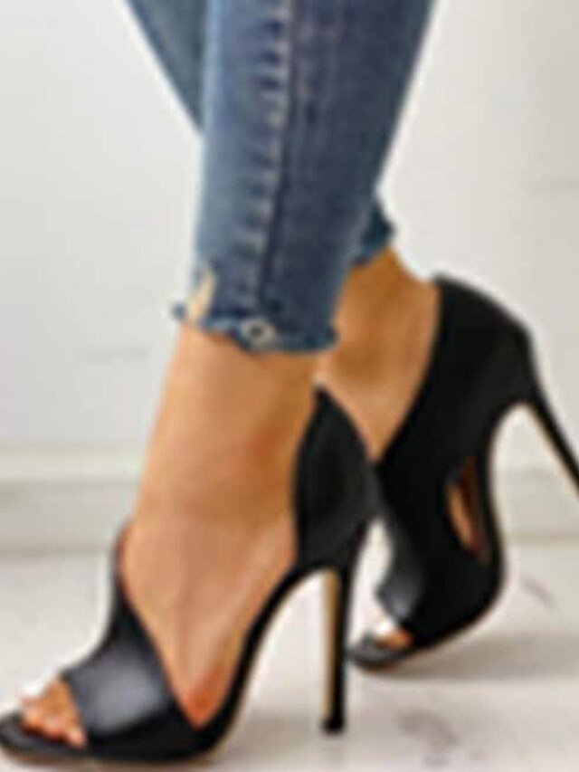 Elegant Stiletto Cut-Out Black High Heel Sandals - Image 2