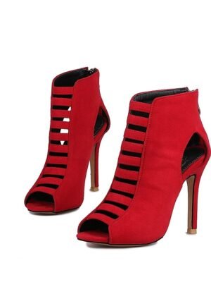 Elegant Strappy Suede Peep Toe High Heel Sandals - Image 13