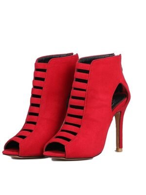 Elegant Strappy Suede Peep Toe High Heel Sandals - Image 14