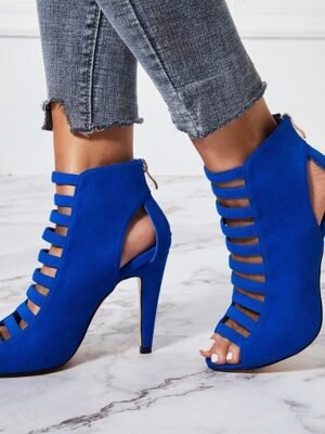 Elegant Strappy Suede Peep Toe High Heel Sandals - Image 8
