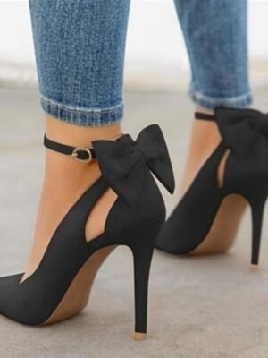 Elegant Suede Party Pointed Toe Ankle Strap Stiletto Heels - Image 5