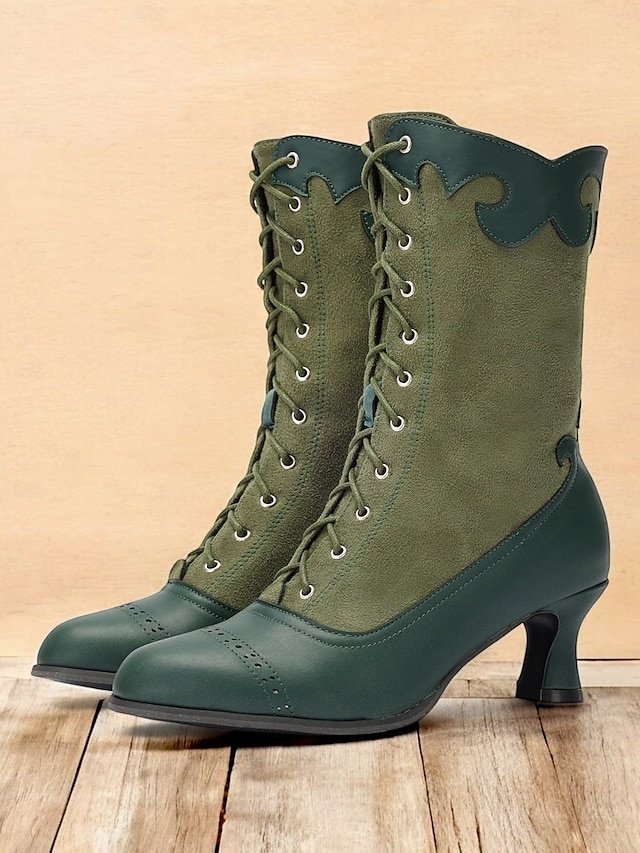 Elegant Victorian Vintage Lace-Up Scalloped High Heel Boots - Image 2