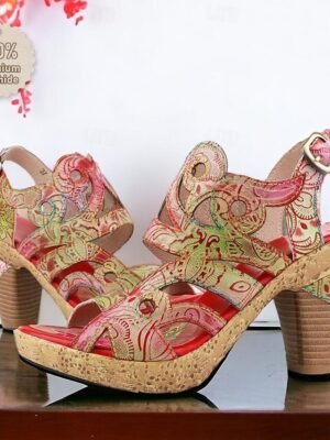 Elegant Vintage Floral Buckle Cone Heel Sandals - Image 1