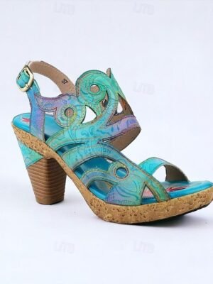 Elegant Vintage Floral Buckle Cone Heel Sandals - Image 11