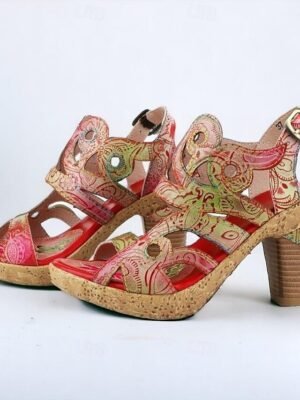 Elegant Vintage Floral Buckle Cone Heel Sandals - Image 3