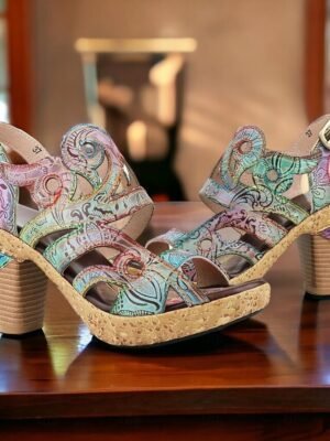 Elegant Vintage Floral Buckle Cone Heel Sandals - Image 5