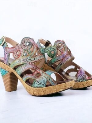 Elegant Vintage Floral Buckle Cone Heel Sandals - Image 6