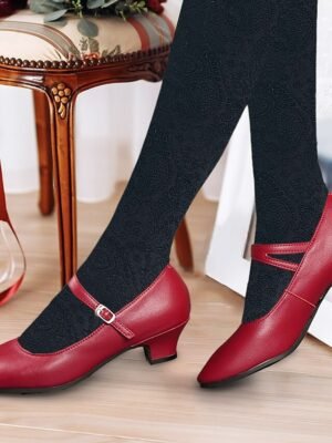 Elegant Vintage Leather Kitten Heel Mary Jane Pumps - Image 1
