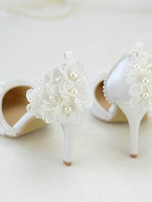 Elegant Wedding Platform Lace Floral Appliqué Pearl Heels - Image 9