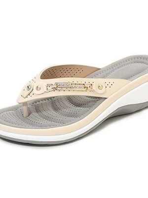 Elegant White Rhinestone Wedge Flip-Flop Sandals - Image 3