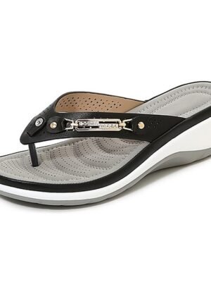 Elegant White Rhinestone Wedge Flip-Flop Sandals - Image 4