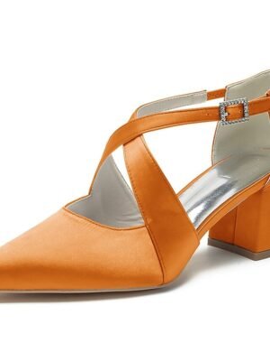 Elegant White Satin Pointed Toe Block Heel Wedding Shoes - Image 13