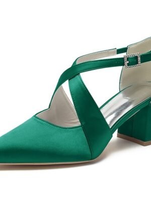 Elegant White Satin Pointed Toe Block Heel Wedding Shoes - Image 14