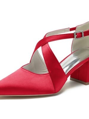 Elegant White Satin Pointed Toe Block Heel Wedding Shoes - Image 16