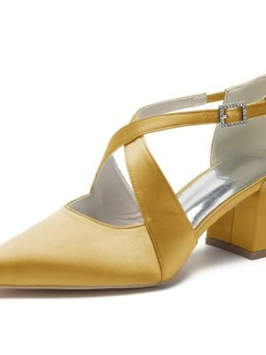 Elegant White Satin Pointed Toe Block Heel Wedding Shoes - Image 17