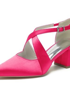 Elegant White Satin Pointed Toe Block Heel Wedding Shoes - Image 18