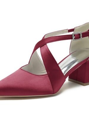 Elegant White Satin Pointed Toe Block Heel Wedding Shoes - Image 19