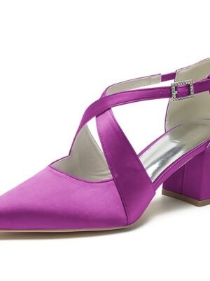 Elegant White Satin Pointed Toe Block Heel Wedding Shoes - Image 20