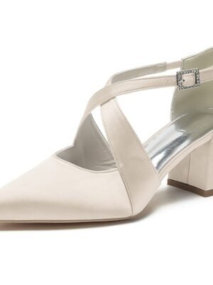 Elegant White Satin Pointed Toe Block Heel Wedding Shoes - Image 21