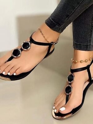 Embellished Flat Rhinestone Sandals - Image 1