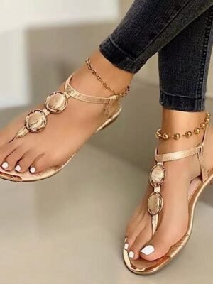 Embellished Flat Rhinestone Sandals - Image 2