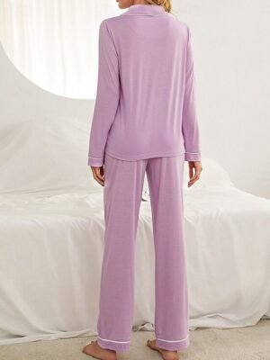 Fashion Basic Comfort Lapel Long Sleeve Shirt Pant Set - Image 7