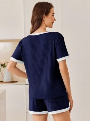 Fashion Casual Patchwork Crew Neck Short Sleeve Loungewear Set - Image 13