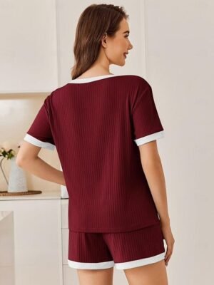 Fashion Casual Patchwork Crew Neck Short Sleeve Loungewear Set - Image 9