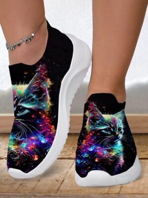 Fashion Casual Print Slip-On Flat Heel Sneakers - Image 4