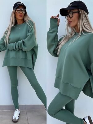 Fashion Comfort Crew Neck Long Sleeve Cotton Blend Hoodie Pant Set - Image 4