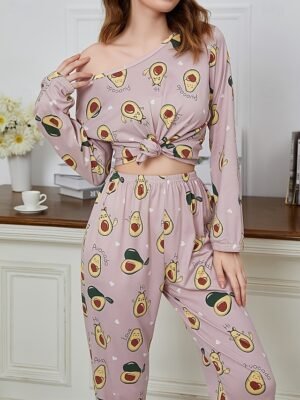 Fashion Comfort Floral Animal Crew Neck Long Sleeve Pajama Set - Image 10