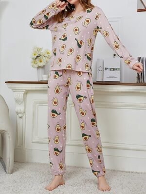 Fashion Comfort Floral Animal Crew Neck Long Sleeve Pajama Set - Image 11