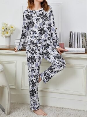 Fashion Comfort Floral Animal Crew Neck Long Sleeve Pajama Set - Image 12