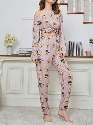 Fashion Comfort Floral Animal Crew Neck Long Sleeve Pajama Set - Image 7