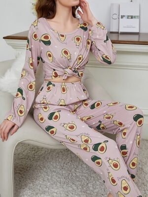 Fashion Comfort Floral Animal Crew Neck Long Sleeve Pajama Set - Image 8
