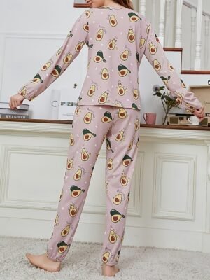 Fashion Comfort Floral Animal Crew Neck Long Sleeve Pajama Set - Image 9