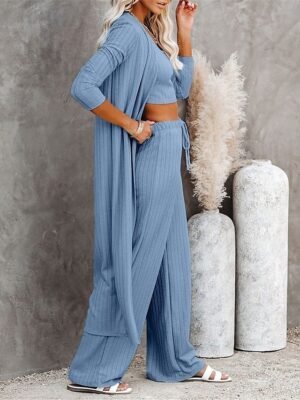 Fashion Comfort Knit Crew Neck Long Sleeve Loungewear Set - Image 2