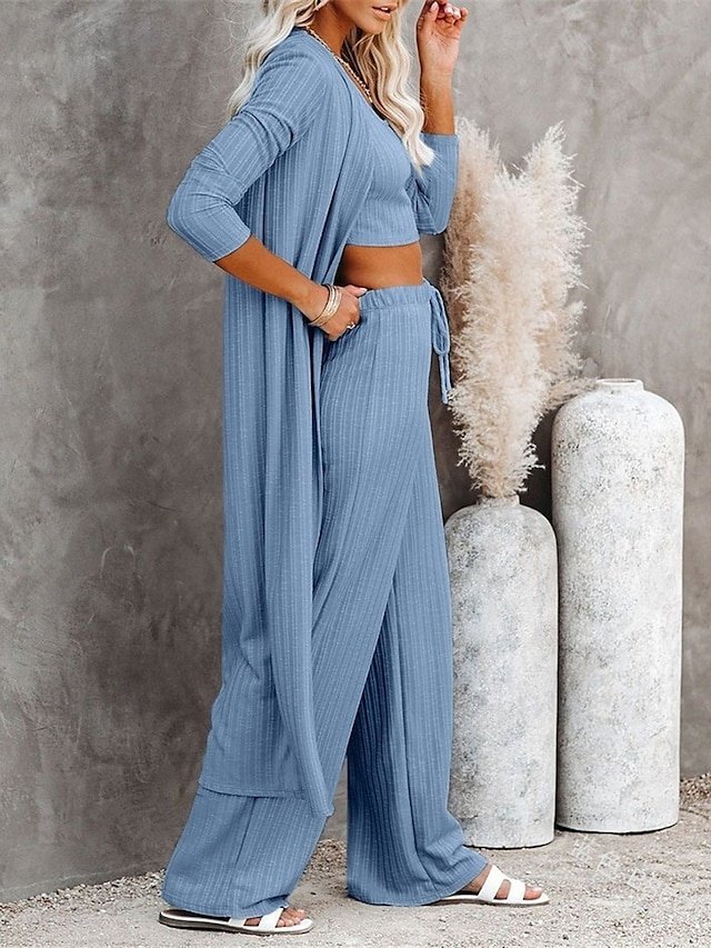 Fashion Comfort Knit Crew Neck Long Sleeve Loungewear Set - Image 2